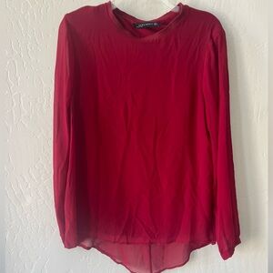 Zara Chiffon red blouse with attached under shell large flowy